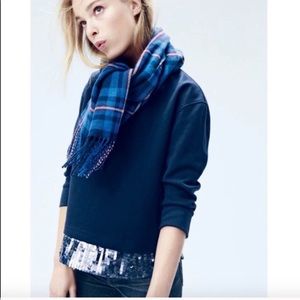 J. Crew navy sequin trim 3/4 sleeve sweatshirt
